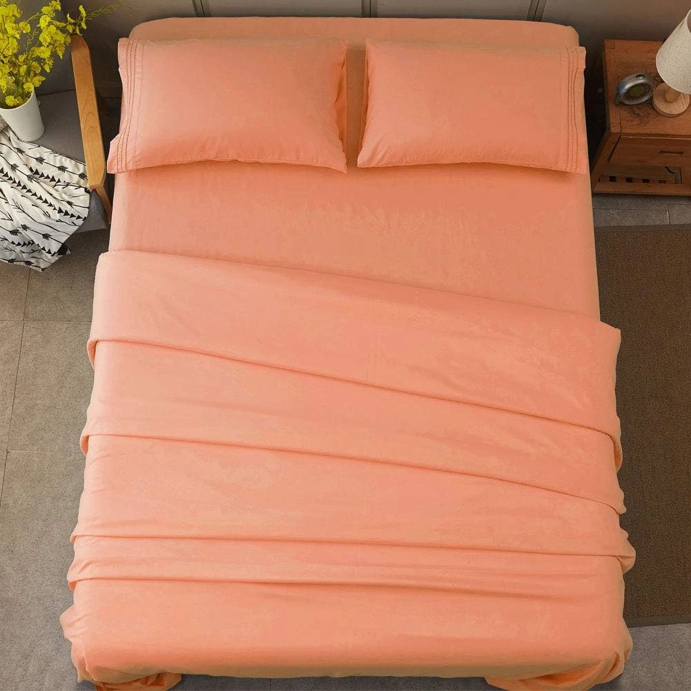 SONORO KATE Bed Sheet Set Super Soft Microfiber 1800 Thread Count Luxury Egyptian Sheets 16-Inch Deep Pocket，Wrinkle and Hypoallergenic-4 Piece (Coral, Queen)
