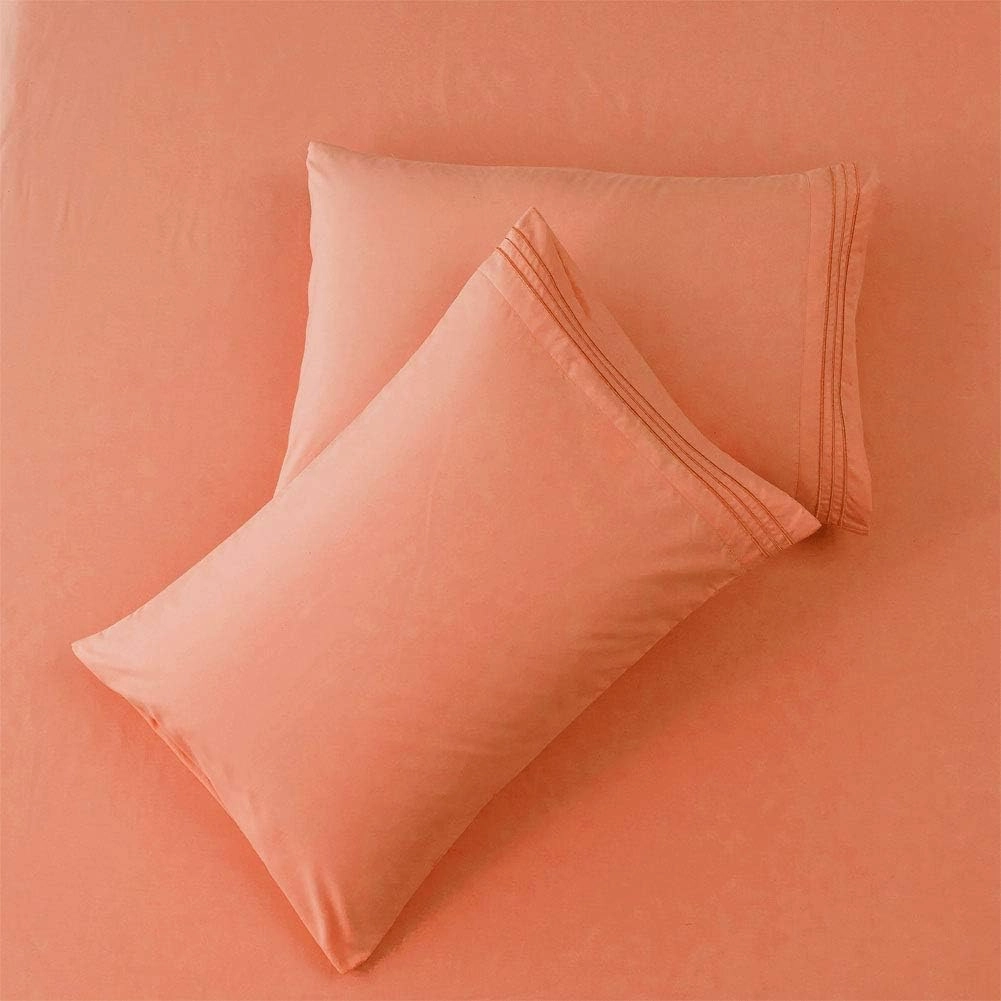 SONORO KATE Bed Sheet Set Super Soft Microfiber 1800 Thread Count Luxury Egyptian Sheets 16-Inch Deep Pocket，Wrinkle and Hypoallergenic-4 Piece (Coral, Queen)