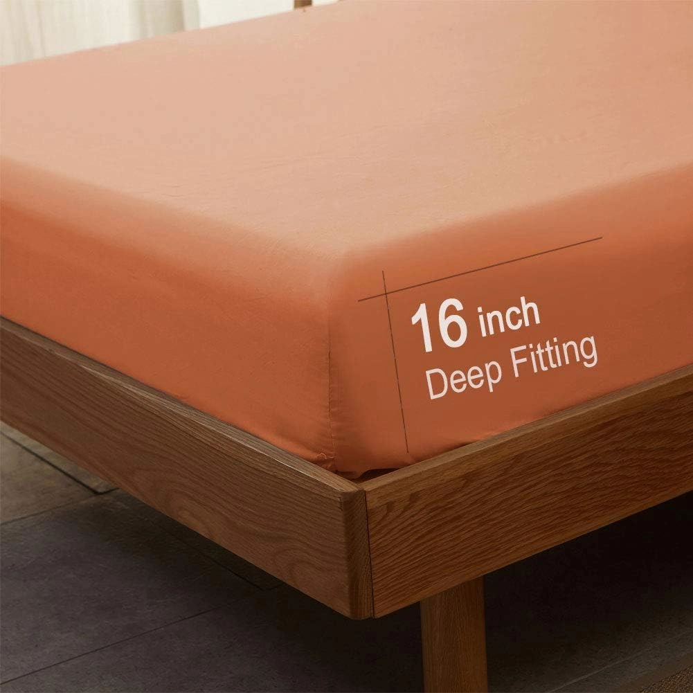 SONORO KATE Bed Sheet Set Super Soft Microfiber 1800 Thread Count Luxury Egyptian Sheets 16-Inch Deep Pocket，Wrinkle and Hypoallergenic-4 Piece (Coral, Queen)