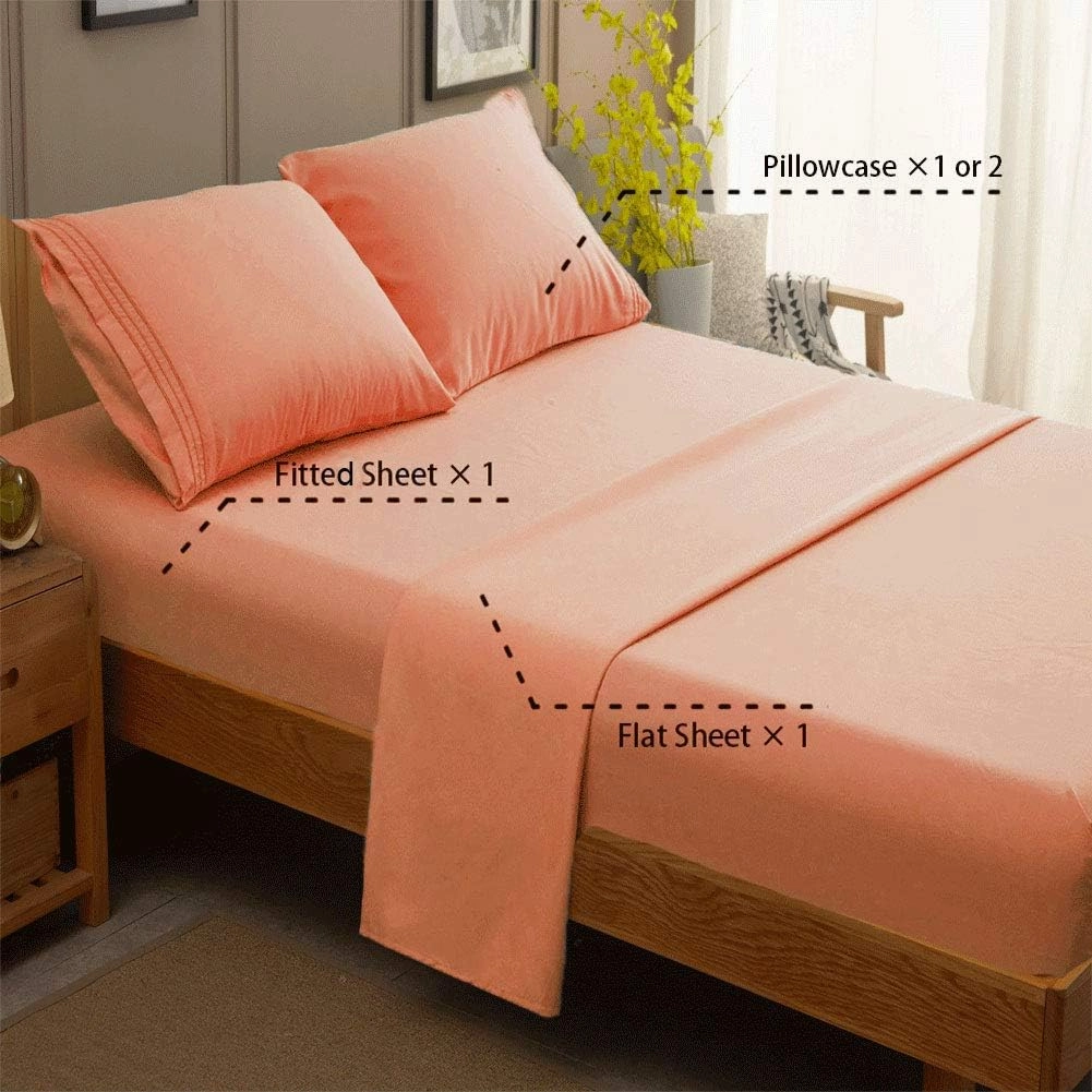 SONORO KATE Bed Sheet Set Super Soft Microfiber 1800 Thread Count Luxury Egyptian Sheets 16-Inch Deep Pocket，Wrinkle and Hypoallergenic-4 Piece (Coral, Queen)