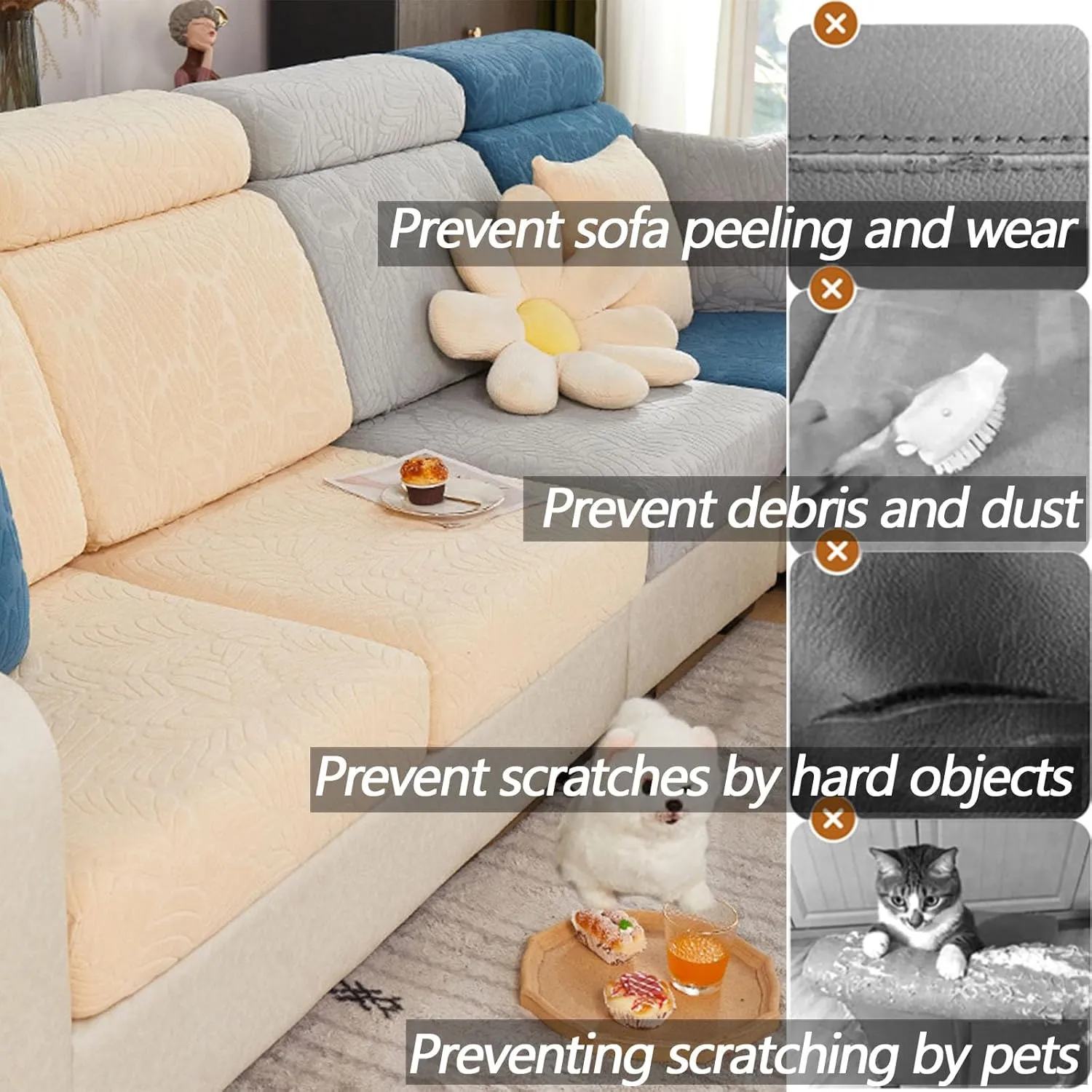 Soothing Home Covers, Universal Magic Sofa Covers, Washable Stretch Couch Cushion Covers for Sectional Sofa (Beige, Back Cover L)
