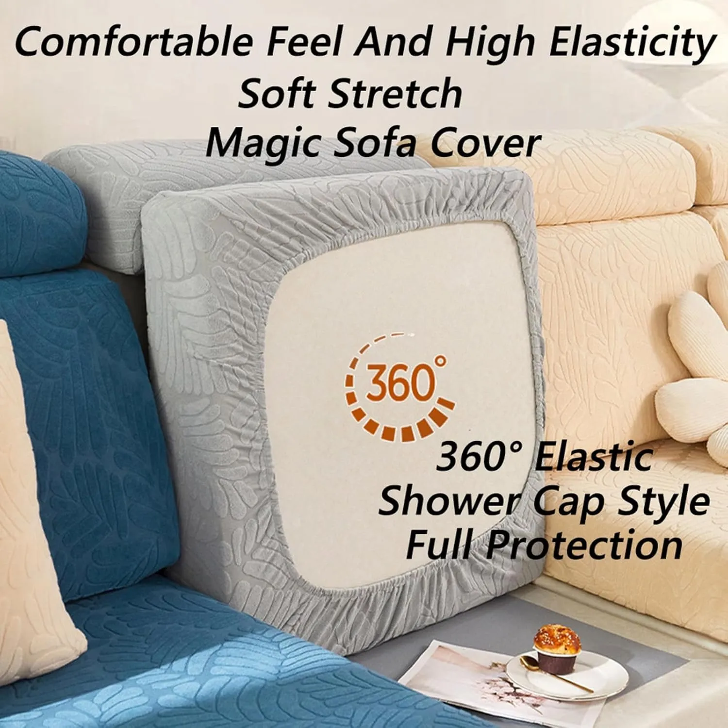 Soothing Home Covers, Universal Magic Sofa Covers, Washable Stretch Couch Cushion Covers for Sectional Sofa (Beige, Back Cover L)
