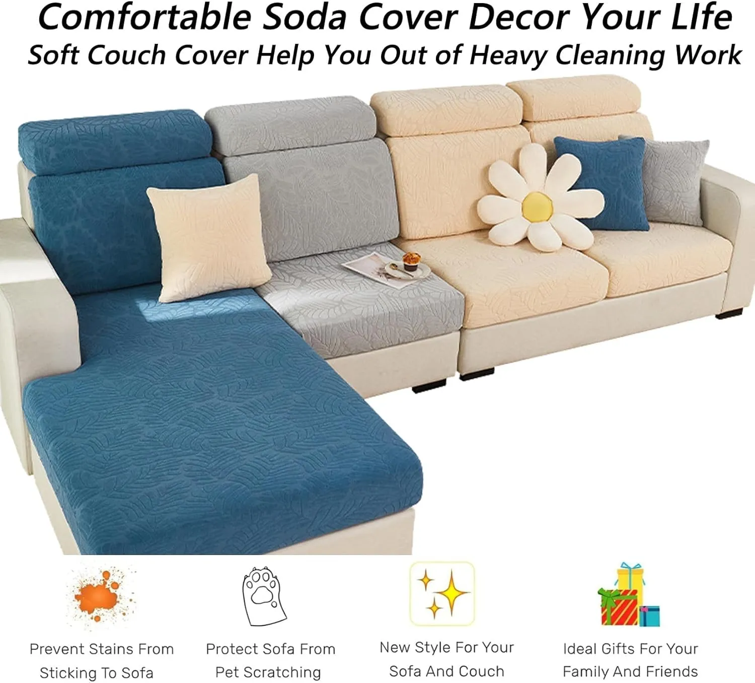 Soothing Home Covers, Universal Magic Sofa Covers, Washable Stretch Couch Cushion Covers for Sectional Sofa (Beige, Back Cover L)