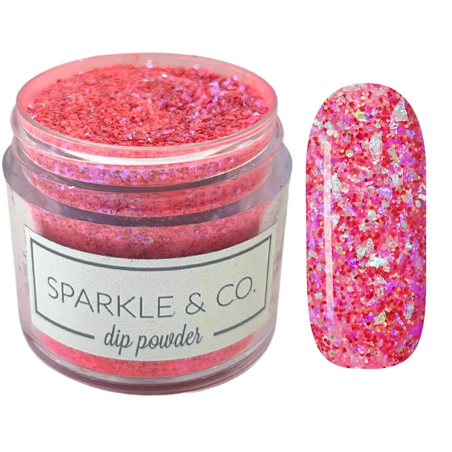Sparkle & Co. Dip Powders – dp.203#SunsetNights (Bright Pink Glitter) 1 Ounce Dipping Powder Jar For Manicure DIY Summer Shade, No Lamp Needed