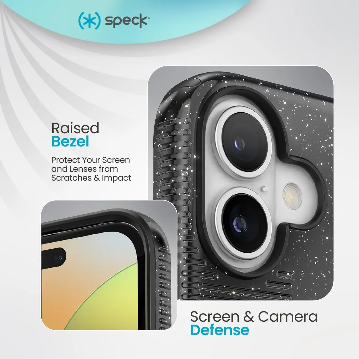 Speck CandyShell Grip Case iPhone 16 Plus - Slim MagSafe - Black Glitter/Steel Black