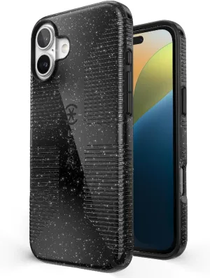 Speck CandyShell Grip Case iPhone 16 Plus - Slim MagSafe - Black Glitter/Steel Black