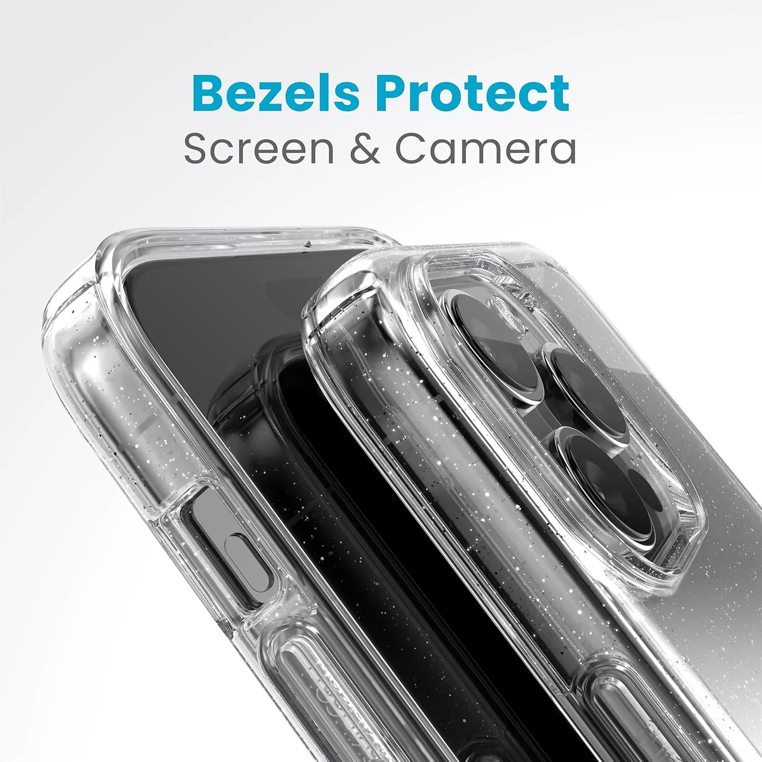 Speck Clear iPhone 15 Pro Max Case - Slim, Drop Protection - Scratch Resistant, Anti-Yellowing, 6.7 Inch Phone Case - GemShell Clear/Platinum Glitter