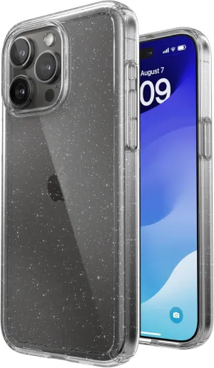 Speck Clear iPhone 15 Pro Max Case - Slim, Drop Protection - Scratch Resistant, Anti-Yellowing, 6.7 Inch Phone Case - GemShell Clear/Platinum Glitter