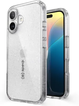 Speck Clear iPhone 16 Case - Slim GemShell Phone Case - Clear/Platinum Glitter