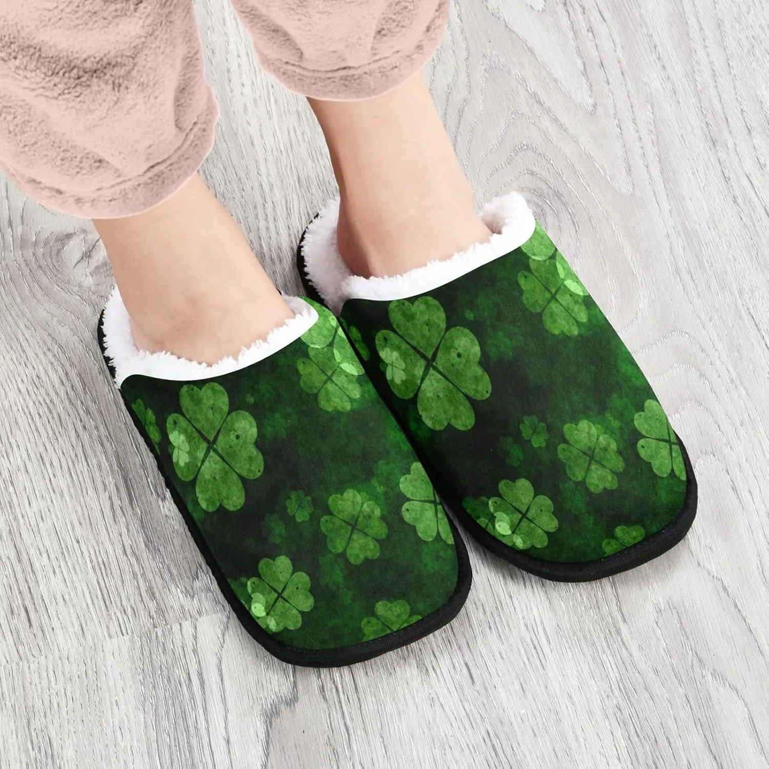 St Patricks Day Shamrocks Slippers, Soft Memory Foam Non-Slip Indoor House Slippers Home Shoes for Bedroom Hotel Travel Spa