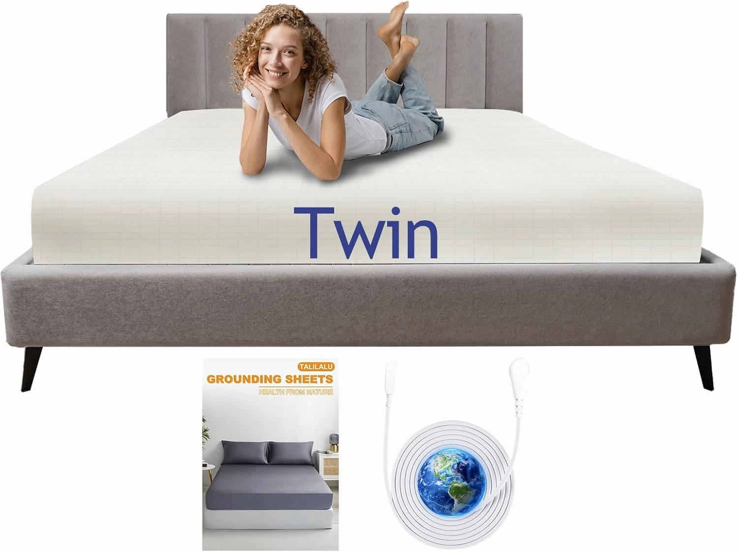 Standard Single Bed Grounding Sheet with Grounding Wire, Soft and Wrinkle Free, Improves Sleep Beige 39"X75"X14"