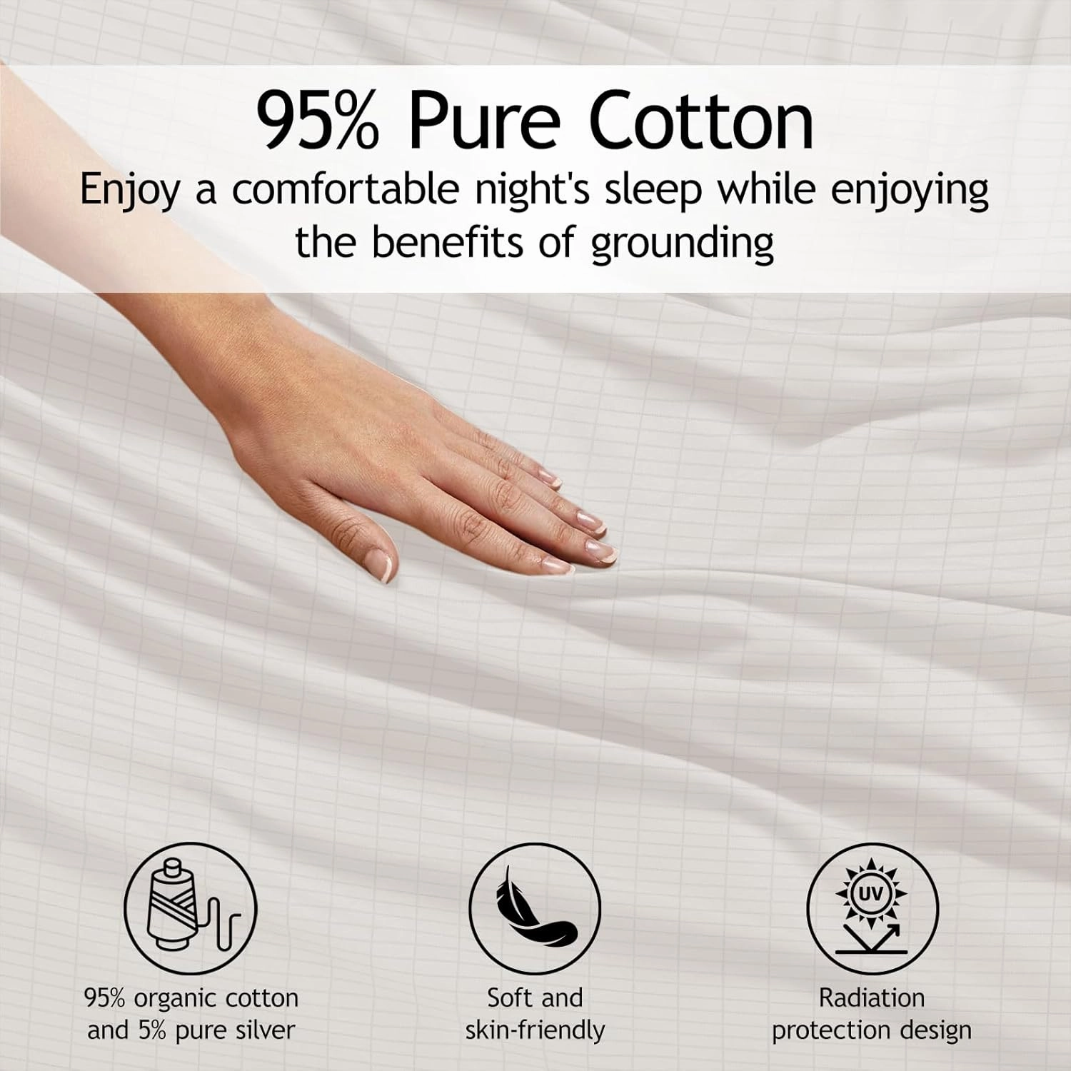Standard Single Bed Grounding Sheet with Grounding Wire, Soft and Wrinkle Free, Improves Sleep Beige 39"X75"X14"