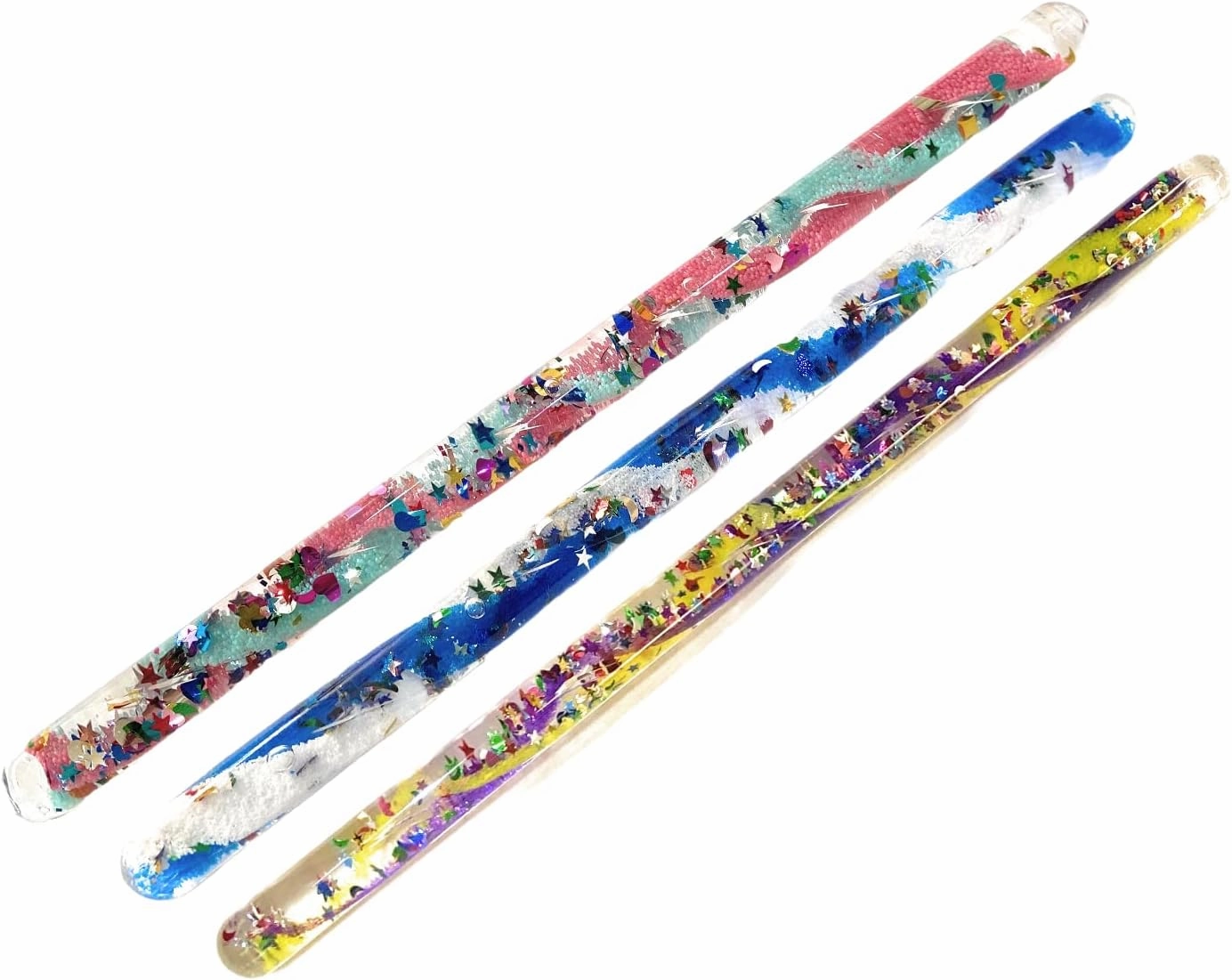 Star Magic Glitter Wand - Wand Tube Filled with Glitter Costume Accessory Princess Fairy Wizard Pretend Play- (3) Random Color Jumbo Size Wands