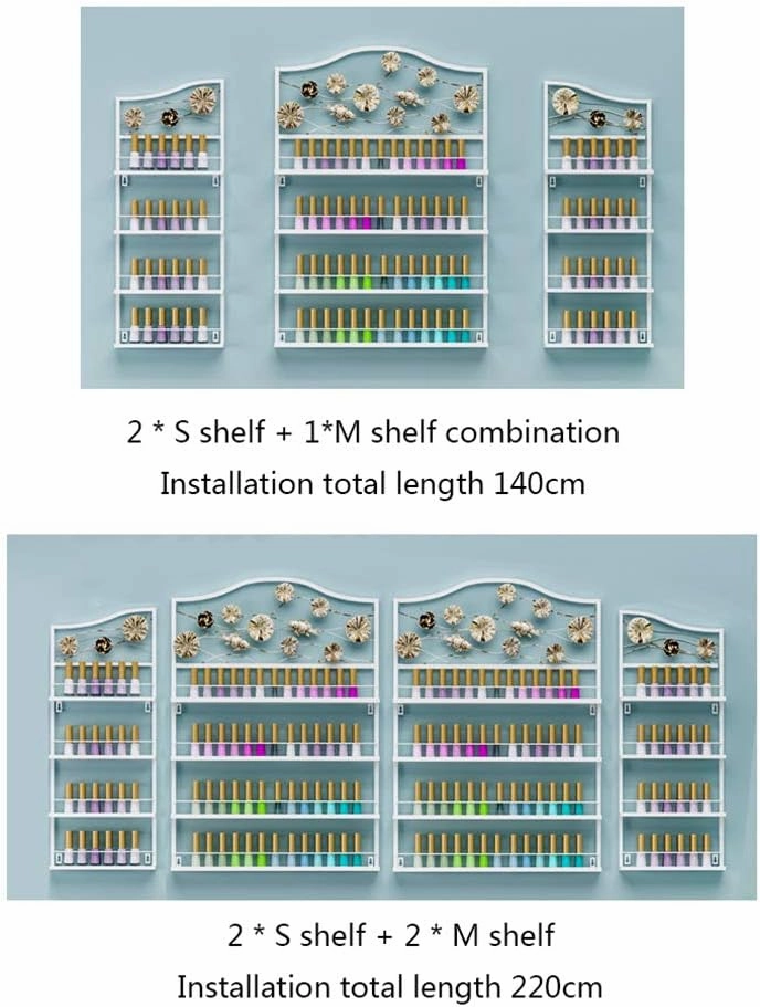 Storage Rack. Wall-Mounted Essential Oil and Nail Polish, 4-Layer Salon Metal Nail Polish Display Stand, Makeup/Perfume/Essential Oil/Lipstick Storage Organizer, for Home Business Nail Shop/G (Black