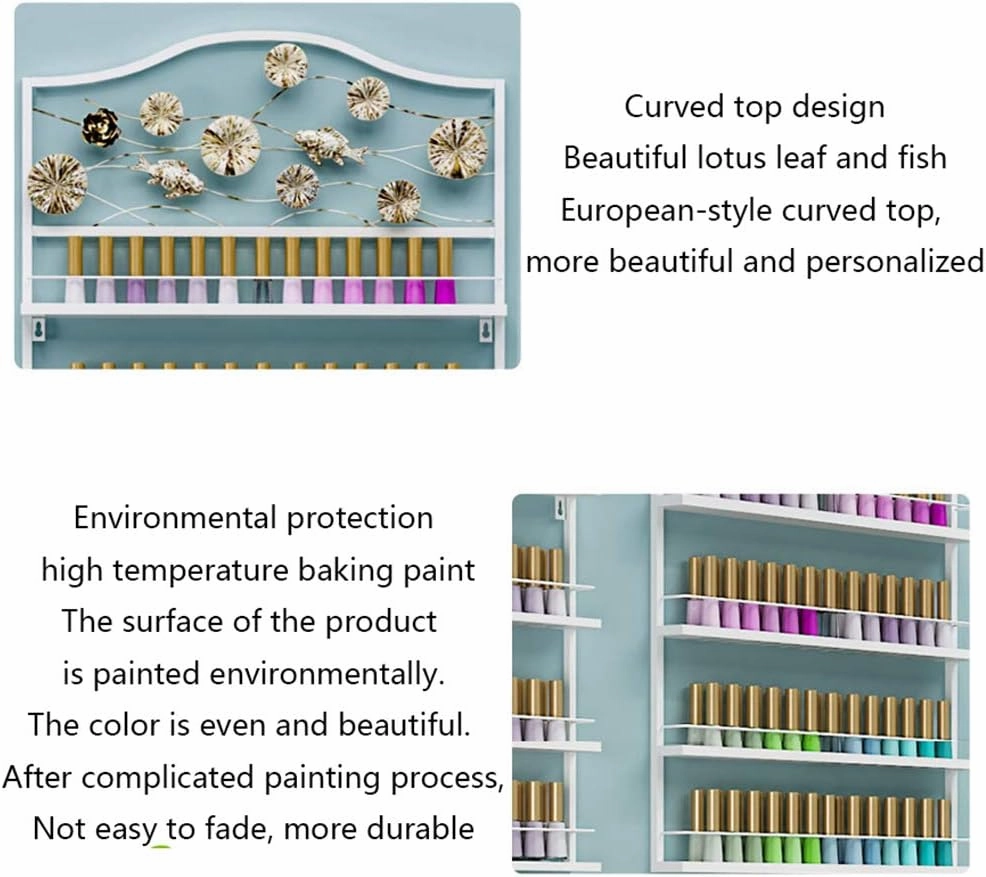 Storage Rack. Wall-Mounted Essential Oil and Nail Polish, 4-Layer Salon Metal Nail Polish Display Stand, Makeup/Perfume/Essential Oil/Lipstick Storage Organizer, for Home Business Nail Shop/G (White