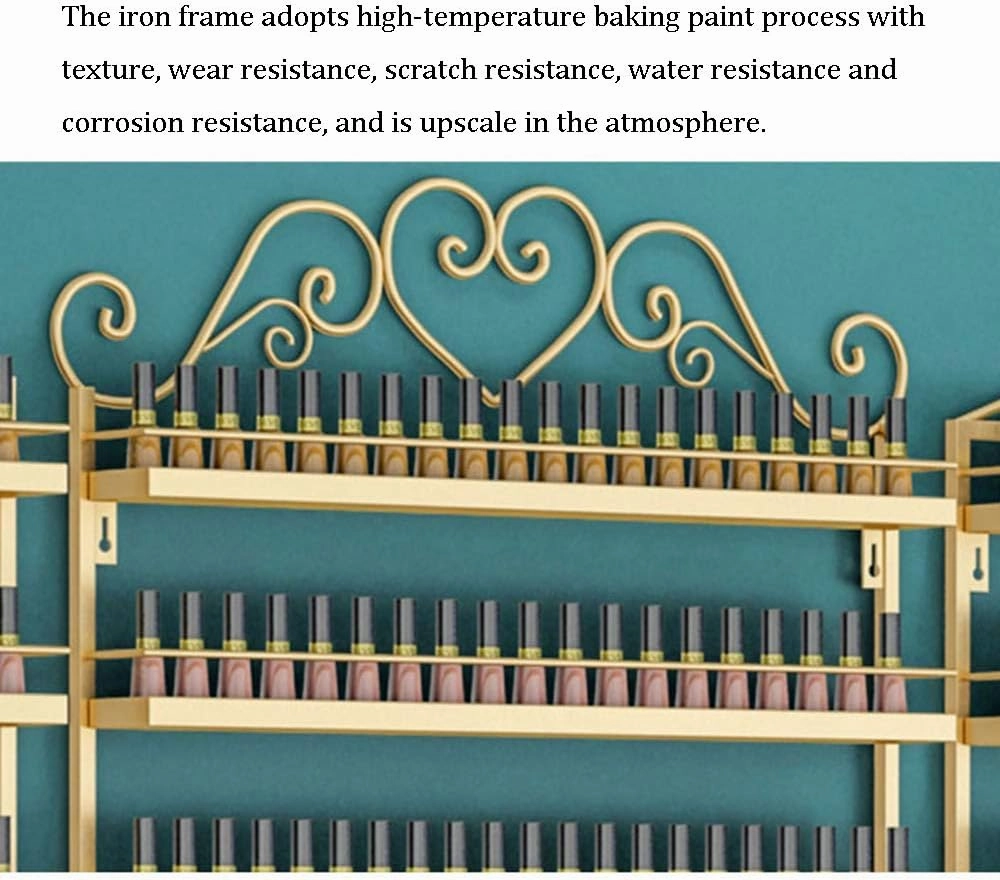 Storage Rack. Wall-Mounted Nail Polish Stand Storage Box, Retail Store Metal Nail Polish Storage Display Rack Display Rack Lipstick Perfume, Suitable for Nail Shop/Salon/Cosmetic/White/4 Piec (Gold