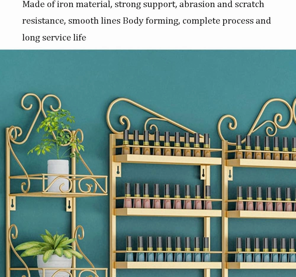 Storage Rack. Wall-Mounted Nail Polish Stand Storage Box, Retail Store Metal Nail Polish Storage Display Rack Display Rack Lipstick Perfume, Suitable for Nail Shop/Salon/Cosmetic/White/4 Piec (Gold