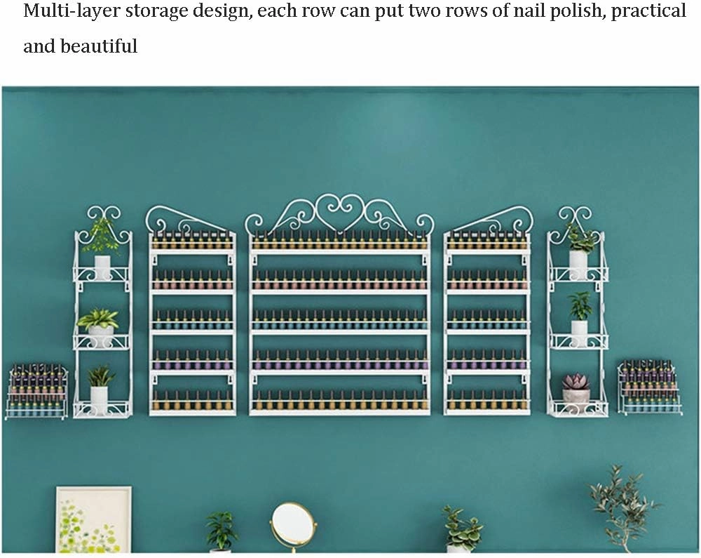 Storage Rack. Wall-Mounted Nail Polish Stand Storage Box, Retail Store Metal Nail Polish Storage Display Rack Display Rack Lipstick Perfume, Suitable for Nail Shop/Salon/Cosmetic/White/4 Piec (Gold