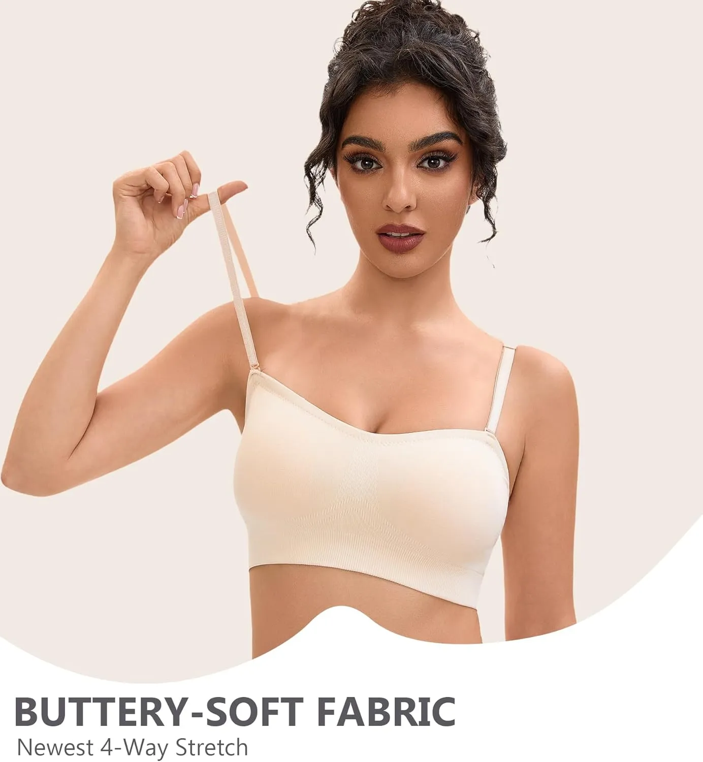 Strapless Bras for Women-Push-Up Non-Slip Bandeau Bra,Seamless Wirefree Padded Tube Top Convertible Straps