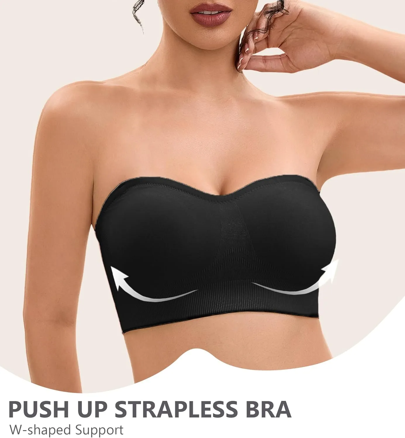Strapless Bras for Women-Push-Up Non-Slip Bandeau Bra,Seamless Wirefree Padded Tube Top Convertible Straps