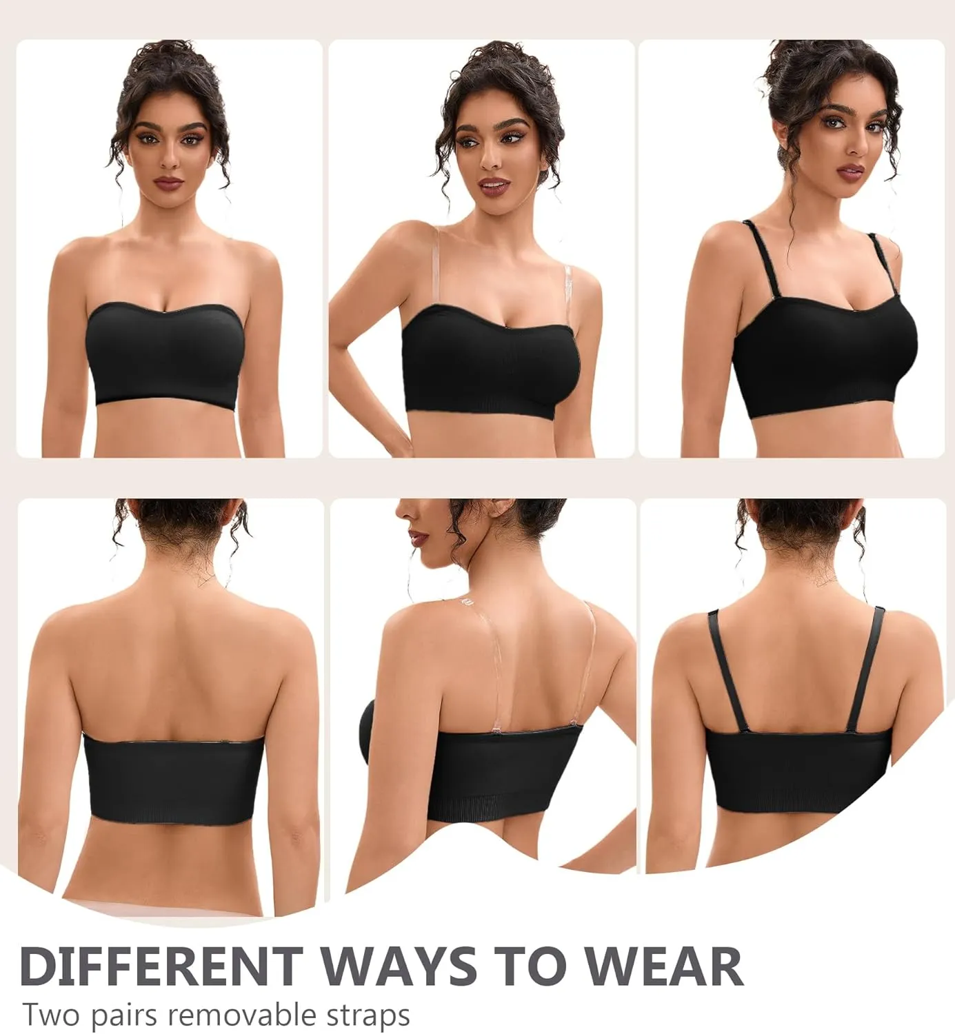 Strapless Bras for Women-Push-Up Non-Slip Bandeau Bra,Seamless Wirefree Padded Tube Top Convertible Straps