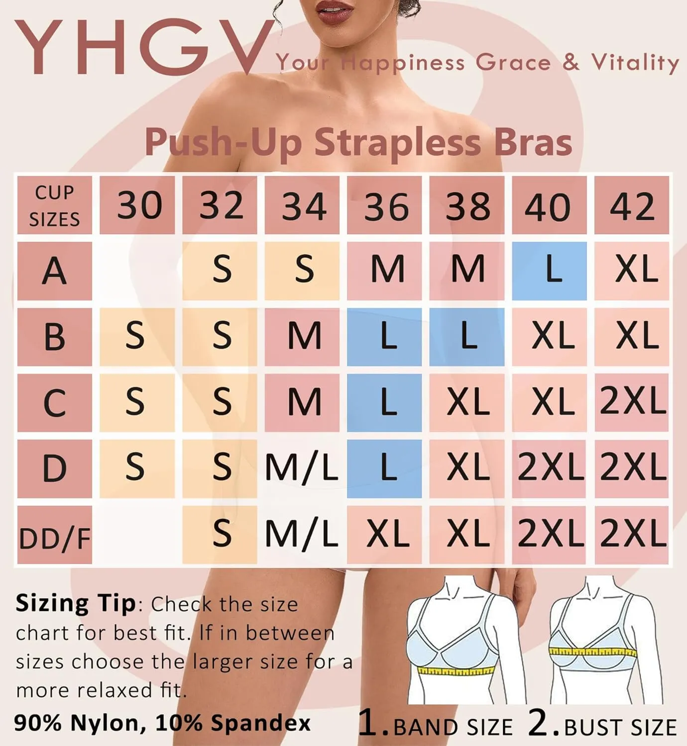Strapless Bras for Women-Push-Up Non-Slip Bandeau Bra,Seamless Wirefree Padded Tube Top Convertible Straps