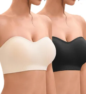 Strapless Bras for Women-Push-Up Non-Slip Bandeau Bra,Seamless Wirefree Padded Tube Top Convertible Straps