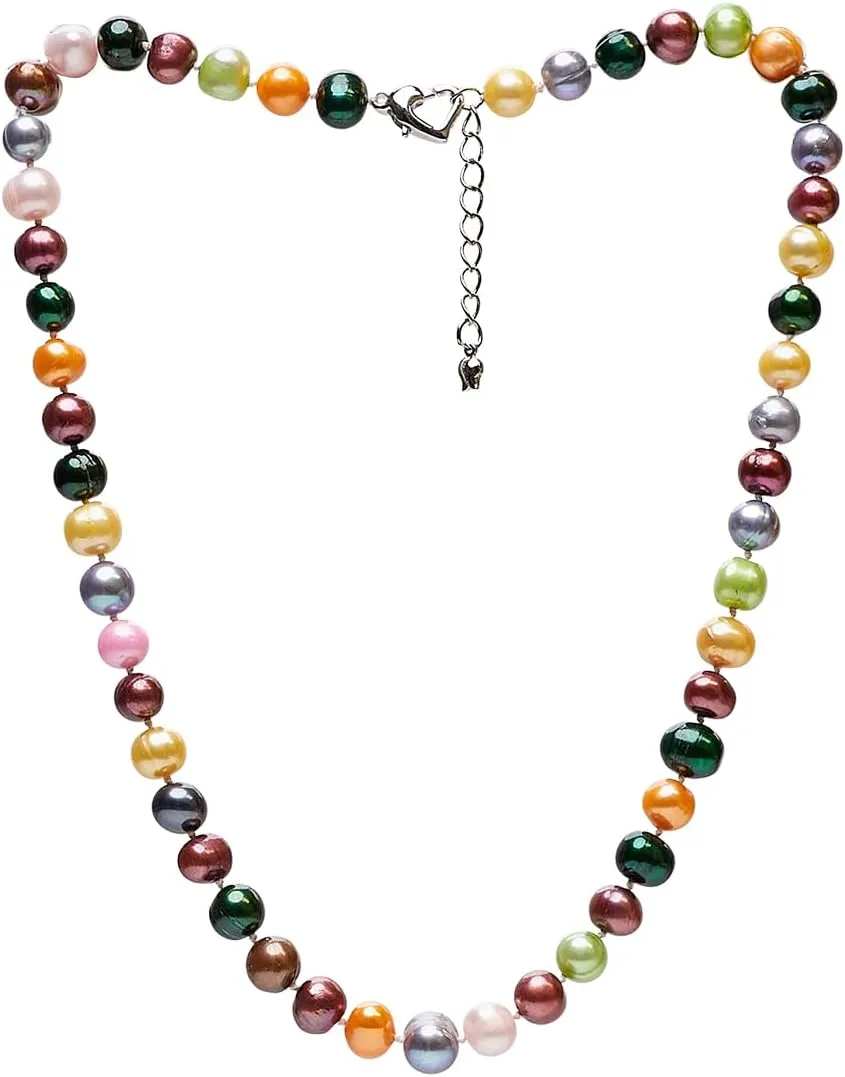Stunning 8-9mm Freshwater Pearl Necklace For Women Girls | Women Pearl Necklace White Black Pink Multicolour 18In