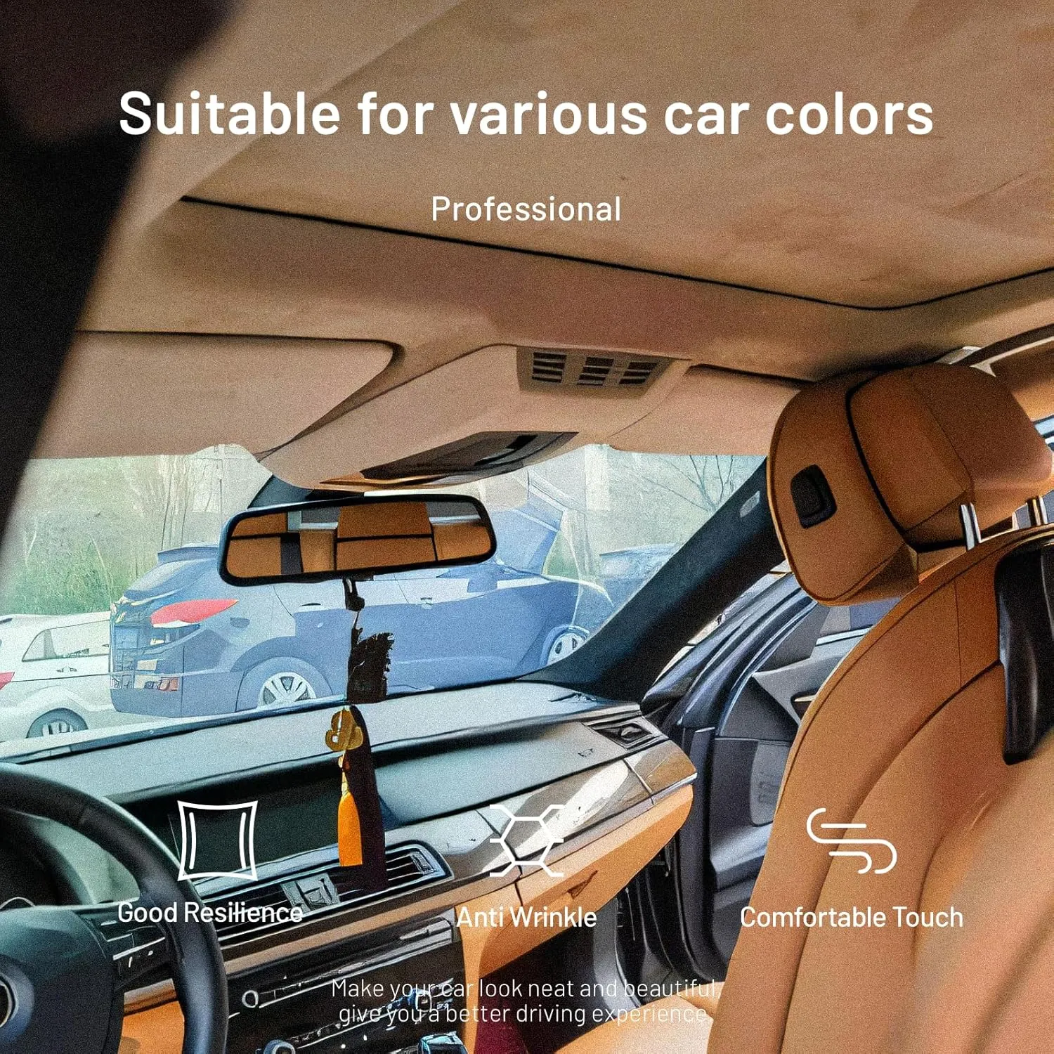 Suede Auto Headliner Fabric 92" L × 60" W with Foam Backing - Tube Packaging - -Beige Interior Replacement Material for Car/Truck/SUV/RV Roof - Home Repair/DIY Headliner Material