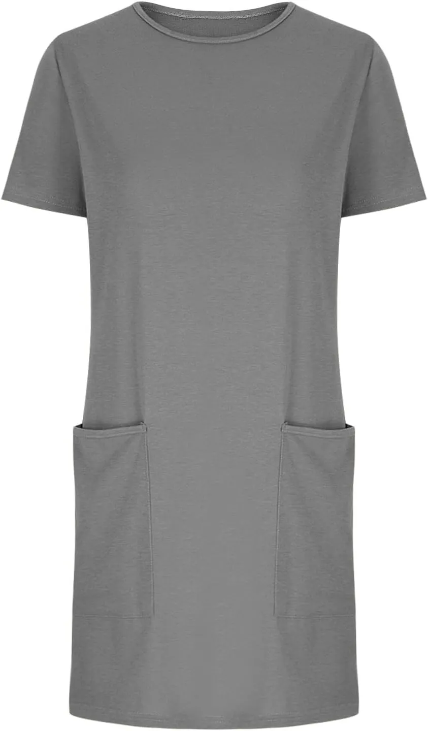 Summer Dresses for Women 2025 Classiac Fit Short Sleeve Midi Dress with Pockets Casual Loose Summer Beach Dresses