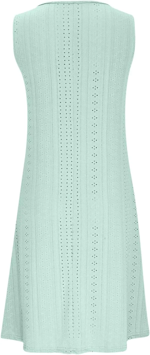 Summer Dresses for Women 2025 V Neck Sleeveless Tank Dresses Soft Eyelet Casual Loose Fitted Mini Sun Dresses