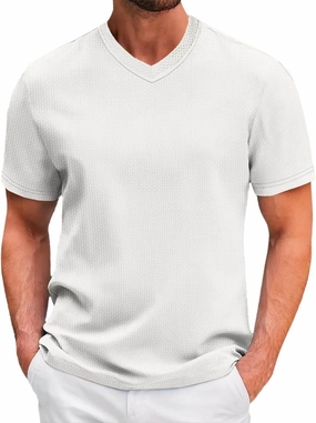 Summer Shirts for Men Shor Sleeve Solid Color V Color Comfortable Athletic Elasticity Comfy Fashion Trendy Tops