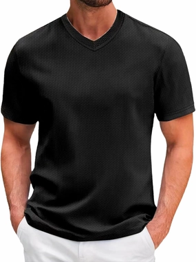 Summer Shirts for Men Shor Sleeve Solid Color V Color Comfortable Athletic Elasticity Comfy Fashion Trendy Tops