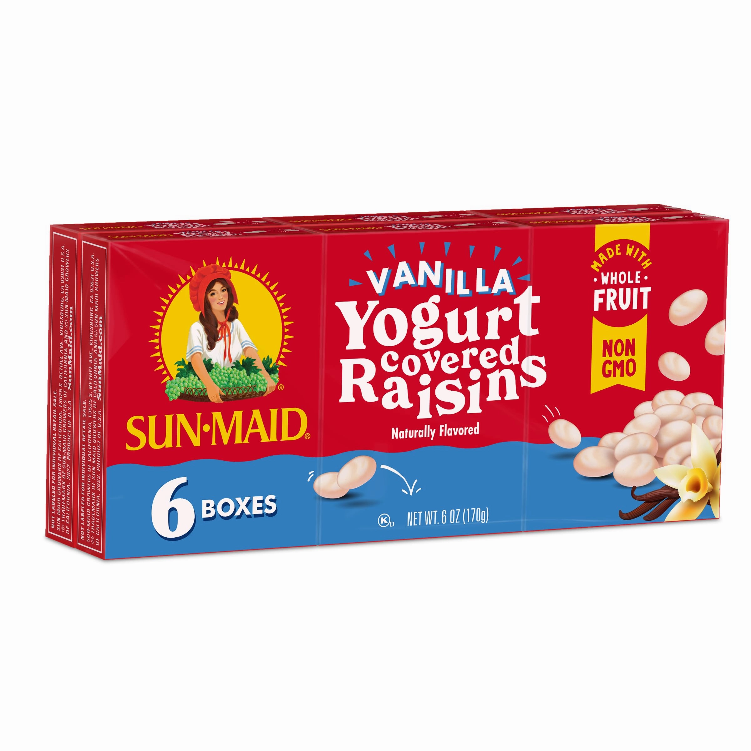 Sun-Maid Vanilla Yogurt Coated Raisins - (6 Pack) 1 oz Snack-Size Box - Yogurt Covered Dried Fruit Snack for Lunches and Snac.