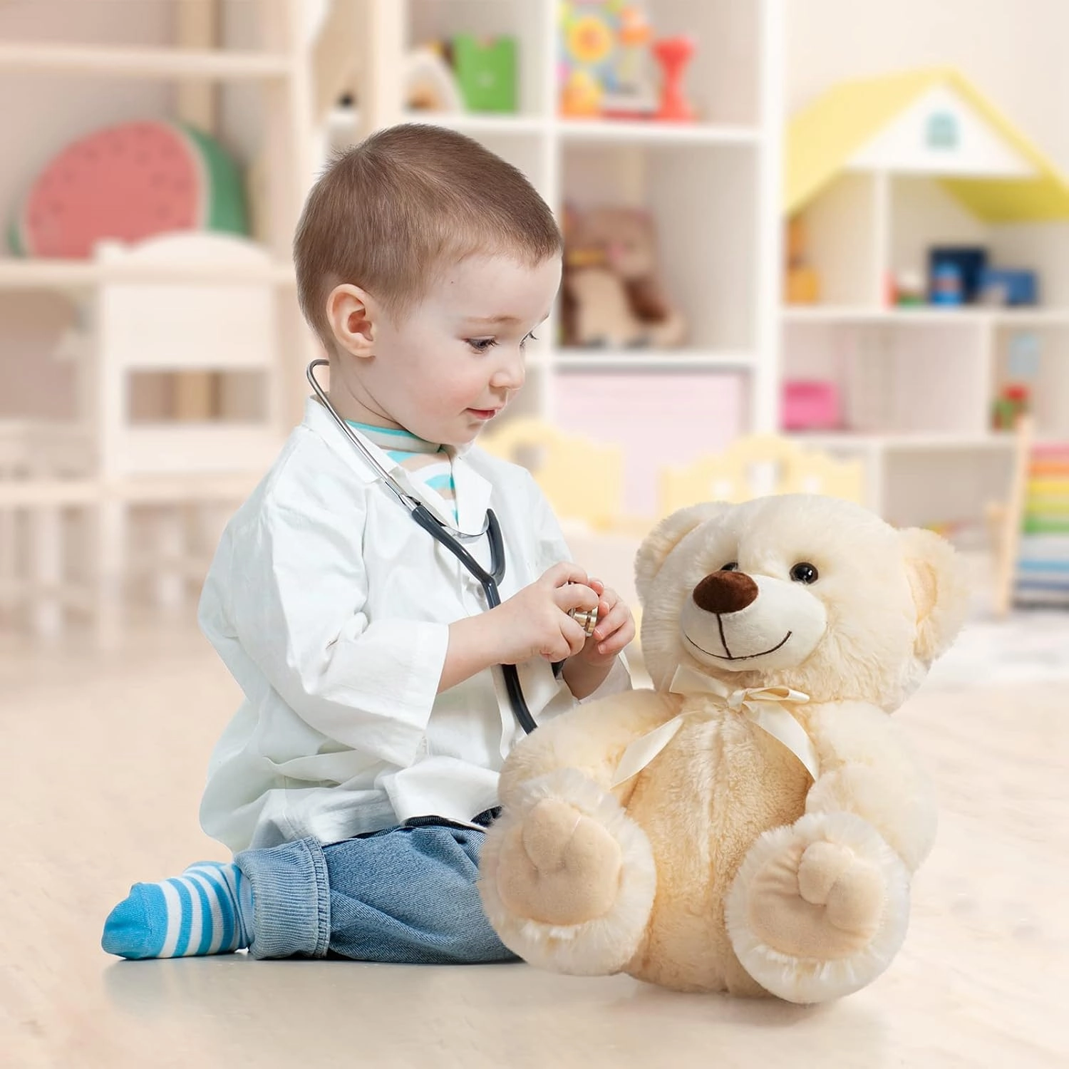 Super Color Teddy Bear Stuffed Animals Plush Toy for Children Girlfriend Family Congratulations Baby Shower Birthday Beige 14 inch