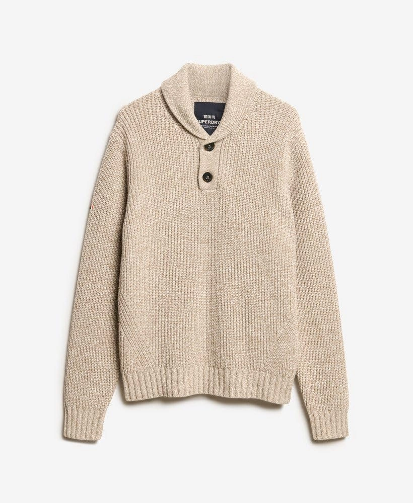 Superdry Men's Shawl Collar Jumper, Desert Taupe Beige Marl