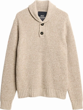 Superdry Men's Shawl Collar Jumper, Desert Taupe Beige Marl