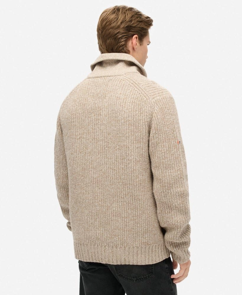 Superdry Men's Shawl Collar Jumper, Desert Taupe Beige Marl