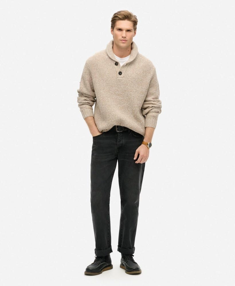 Superdry Men's Shawl Collar Jumper, Desert Taupe Beige Marl