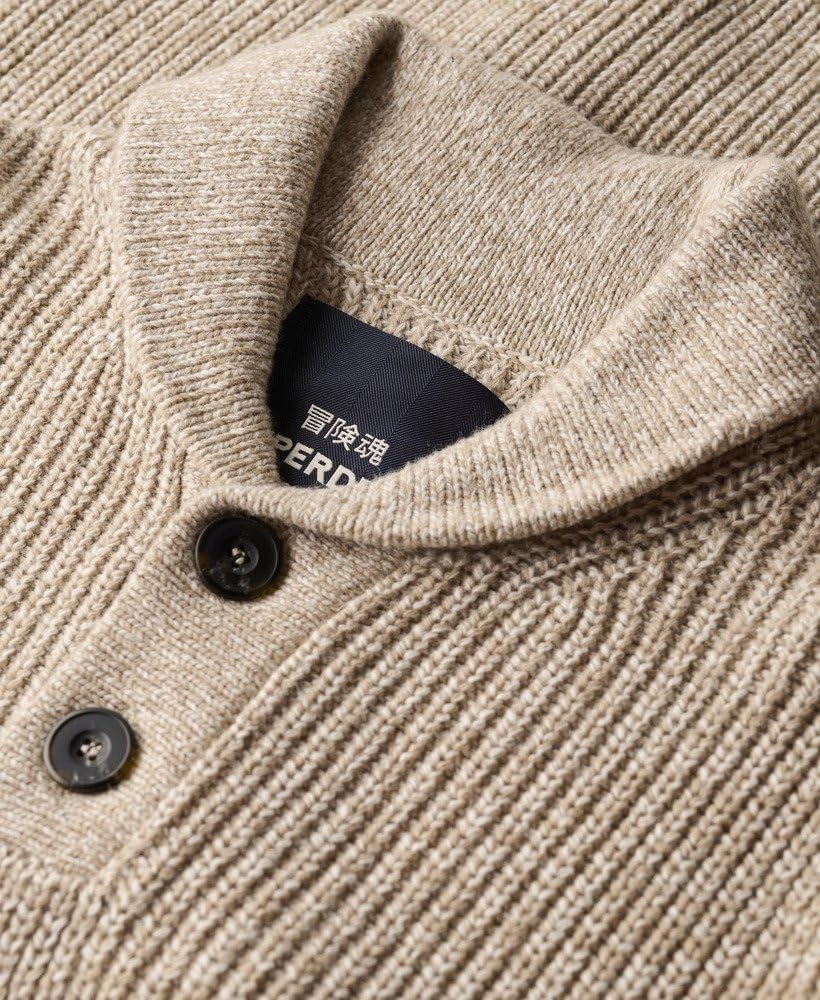 Superdry Men's Shawl Collar Jumper, Desert Taupe Beige Marl