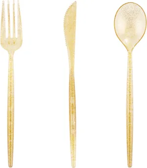 Supernal 180pcs Gold Plastic Silverware Durable Plastic Silverware Gold Glitter Color Party Plastic Cutlery Gold Plastic Flatware Include 60 Forks,60 Knvies,60 Spoons for Wedding,Birthday Monther's
