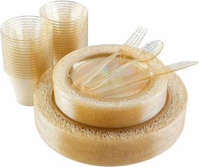 Supernal 180pcs Gold Plastic Dinnerware Set, Disposable, BPA-Free, Suitable for Party, Wedding