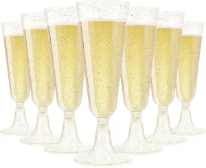 SUREHOME Champagne Flutes Plastic 40 Pcs Gold Glitter Champagne Glasses Disposable Mimosa Glasses Sparkle Clear Acrylic Wedding Toasting Cocktail Cups Bulk for Bridal Shower Birthday Party Supplies