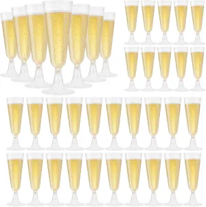 SUREHOME Champagne Flutes Plastic Champagne Glasses Disposable Mimosa Glasses 100 Pack 5.5 Oz Silver Glitter Acrylic Cocktail Cups Bulk Wedding Toasting Glasses for Engagements New Year’s Eve Party