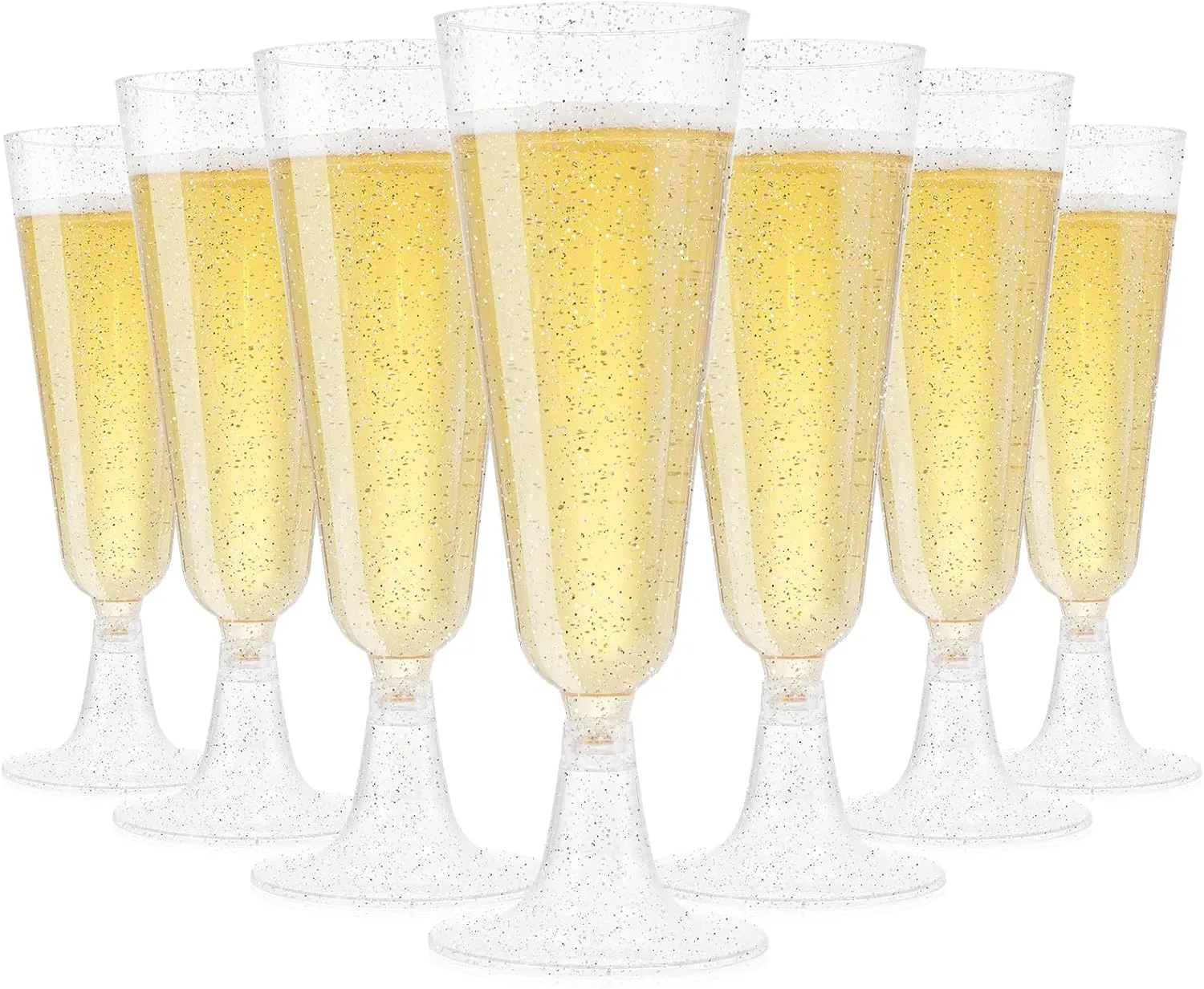 SUREHOME Champagne Flutes Plastic Champagne Glasses Disposable Mimosa Glasses 100 Pack 5.5 Oz Silver Glitter Acrylic Cocktail Cups Bulk Wedding Toasting Glasses for Engagements New Year’s Eve Party