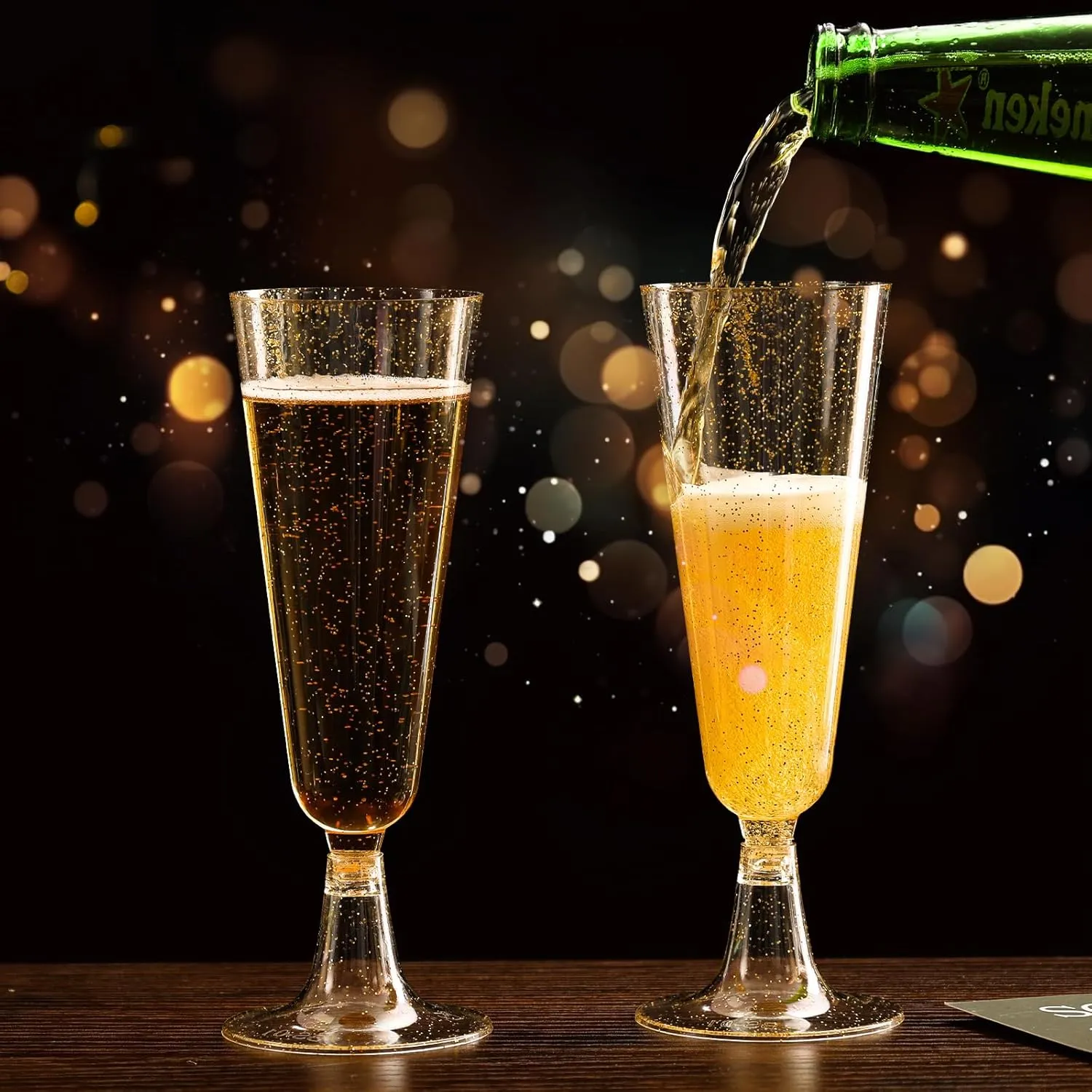 SUREHOME Champagne Flutes Plastic Champagne Glasses Disposable Mimosa Glasses 100 Pack 5.5 Oz Silver Glitter Acrylic Cocktail Cups Bulk Wedding Toasting Glasses for Engagements New Year’s Eve Party