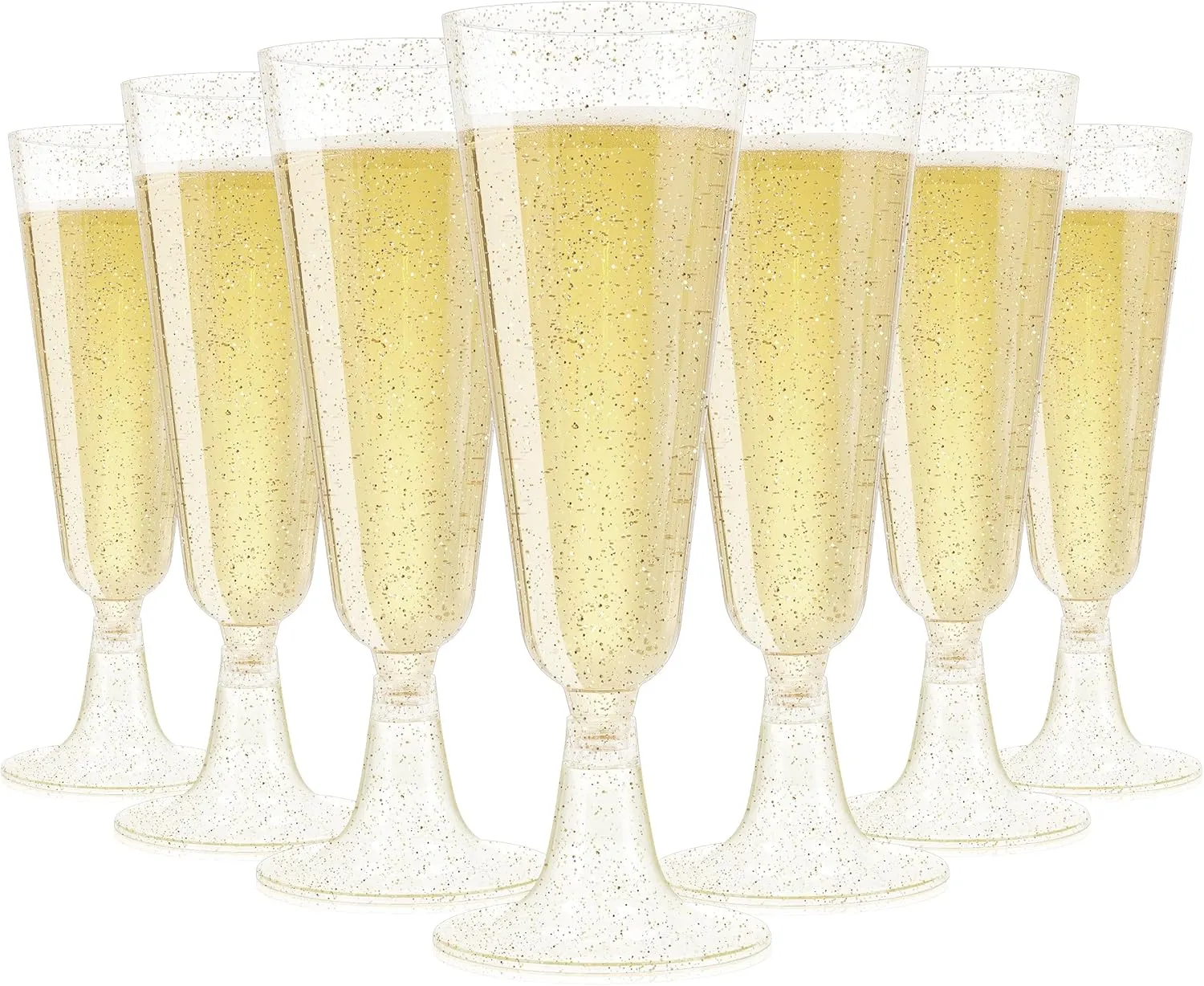 SUREHOME Gold Glitter Plastic Champagne Flutes Disposable Champagne Glasses 100 Pack Clear Acrylic Mimosa Glasses Sparkle Wedding Toasting Bulk for Party Supplies Birthday Decorations Cocktail Cups