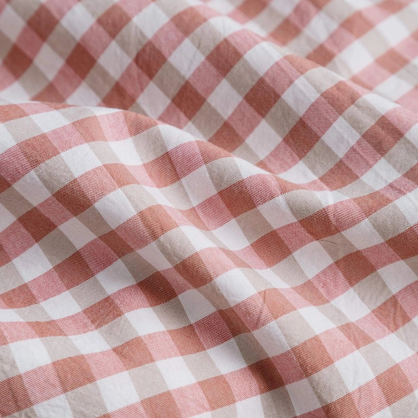 SUSYBAO Coral Gingham Duvet Cover King 100% Washed Cotton Soft Plaid Duvet Cover 3 Pieces Set 1 Orange Grid Duvet Cover with Zipper Ties 2 Pillowcases Farmhouse Gingham Bedding Set Breathable