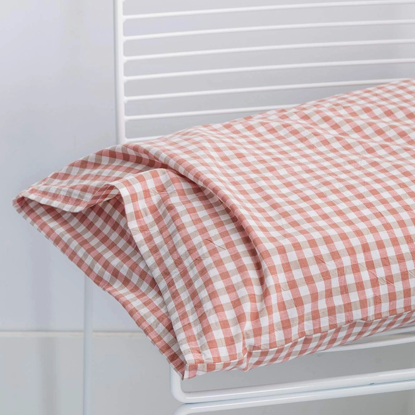 SUSYBAO Coral Gingham Duvet Cover King 100% Washed Cotton Soft Plaid Duvet Cover 3 Pieces Set 1 Orange Grid Duvet Cover with Zipper Ties 2 Pillowcases Farmhouse Gingham Bedding Set Breathable