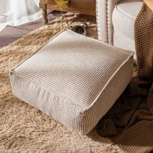 SUTAVIA Pouf Ottoman Cover Unstuffed Pouf Seat Decorative Soft Storage Bean Bag 20x20x8 Inches Square Floor Footrest for Living Room Bedroom (Beige, Square)